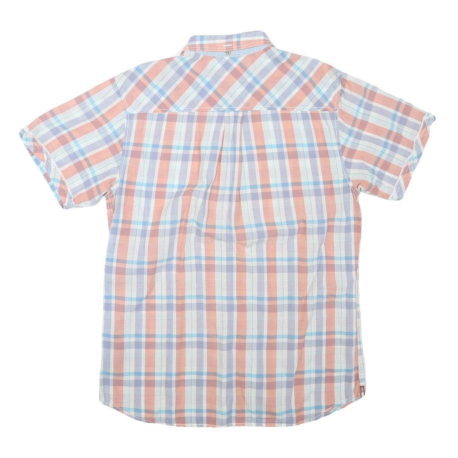 TOMMY HILFIGER Womens Blue & Peach Plaid Shirt L Short Sleeve Cotton Blend