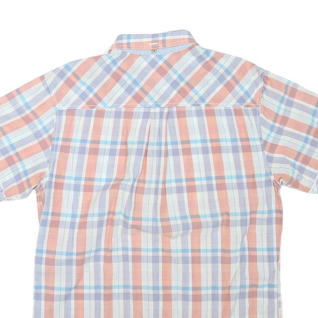 TOMMY HILFIGER Womens Blue & Peach Plaid Shirt L Short Sleeve Cotton Blend