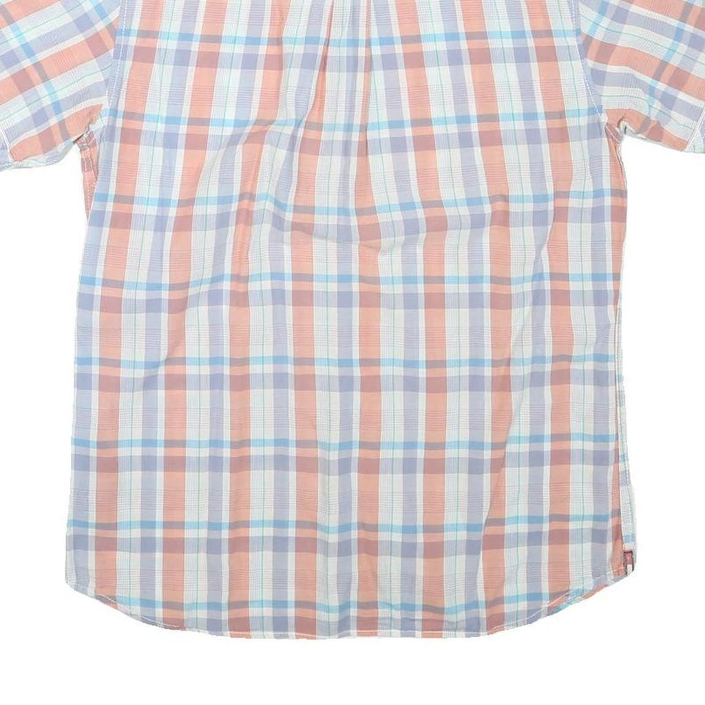 TOMMY HILFIGER Womens Blue & Peach Plaid Shirt L Short Sleeve Cotton Blend