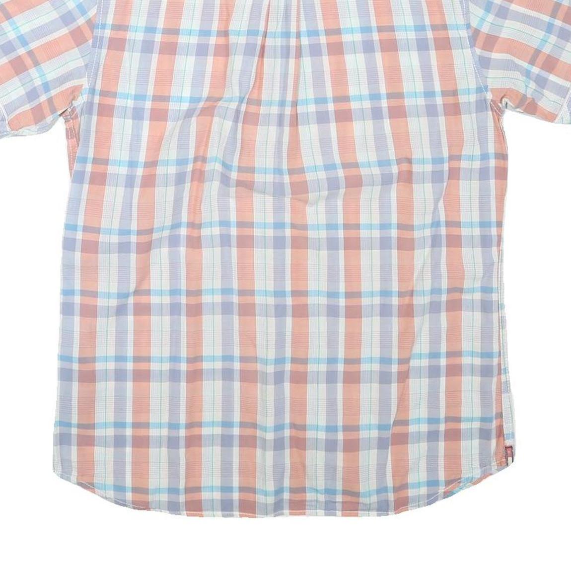 TOMMY HILFIGER Womens Blue & Peach Plaid Shirt L Short Sleeve Cotton Blend