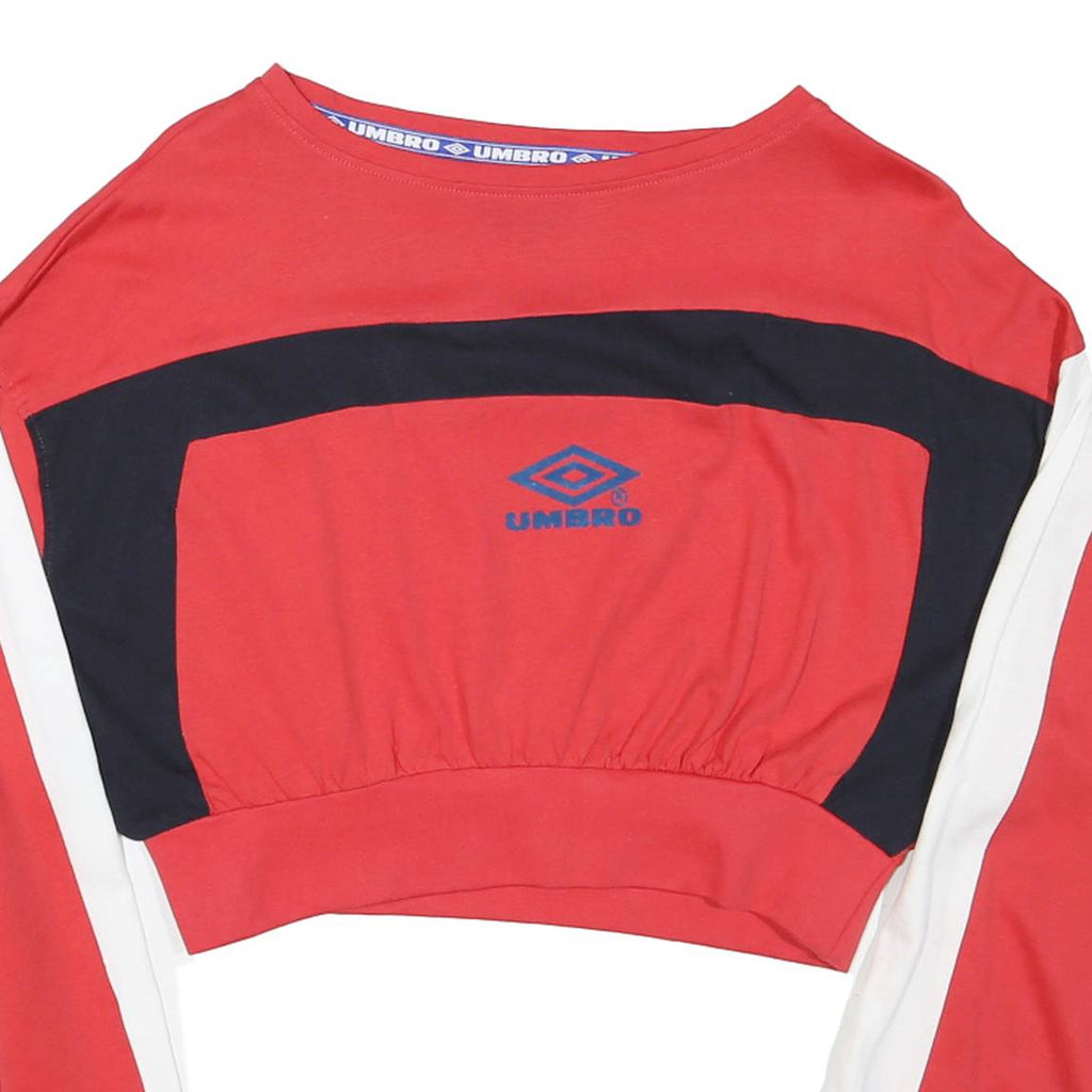 UMBRO Womens Red & Navy Graphic Crop T-Shirt S Long Sleeve Crew Neck Sportswear