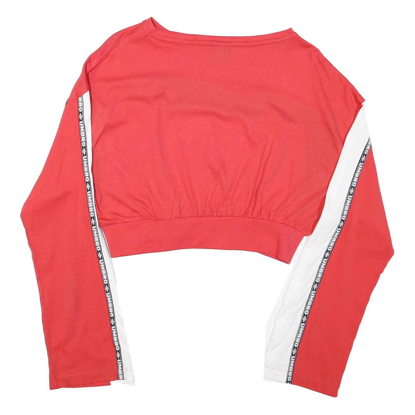 UMBRO Womens Red & Navy Graphic Crop T-Shirt S Long Sleeve Crew Neck Sportswear