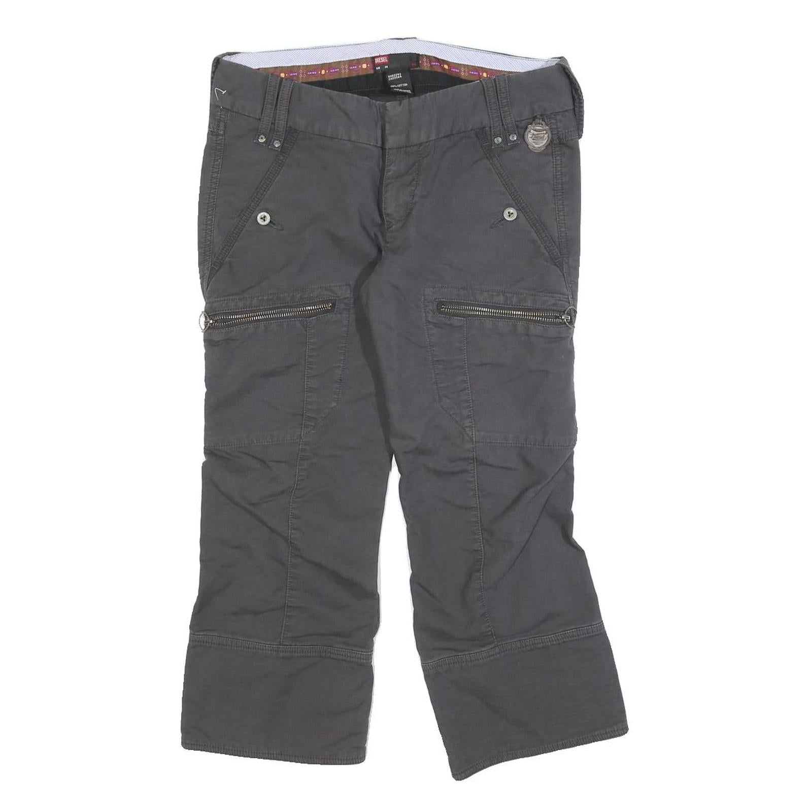 DIESEL Womens Cotton Blend Grey Regular Cargo Trousers W28 L23 Zip Closure