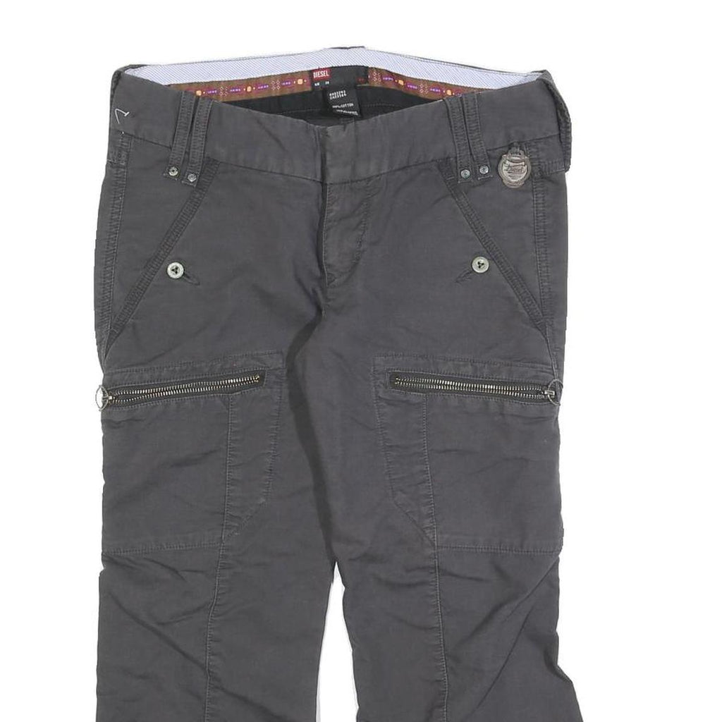 DIESEL Womens Cotton Blend Grey Regular Cargo Trousers W28 L23 Zip Closure
