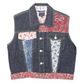 TOMMY JEANS Girls Blue Red Cotton Denim Patchwork Jacket XL Button Vest