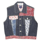 TOMMY JEANS Girls Blue Red Cotton Denim Patchwork Jacket XL Button Vest