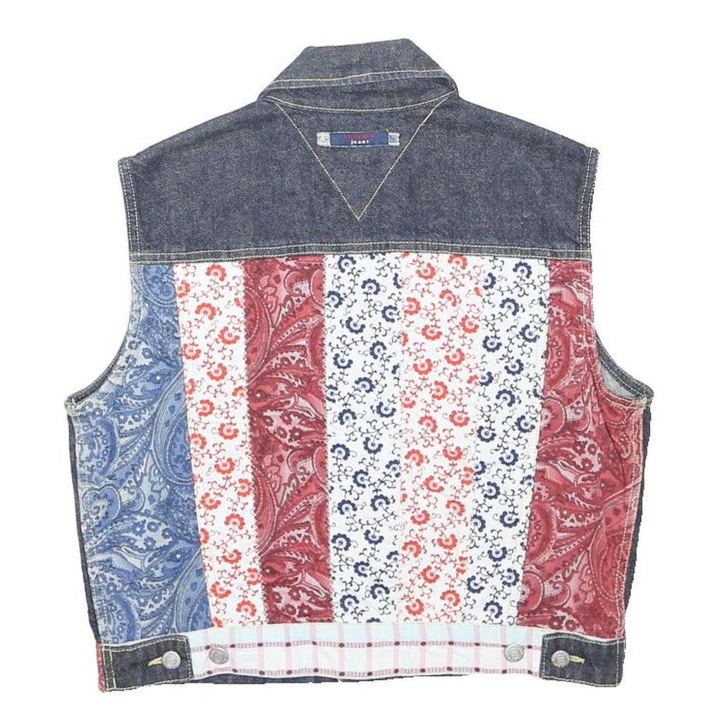 TOMMY JEANS Girls Blue Red Cotton Denim Patchwork Jacket XL Button Vest