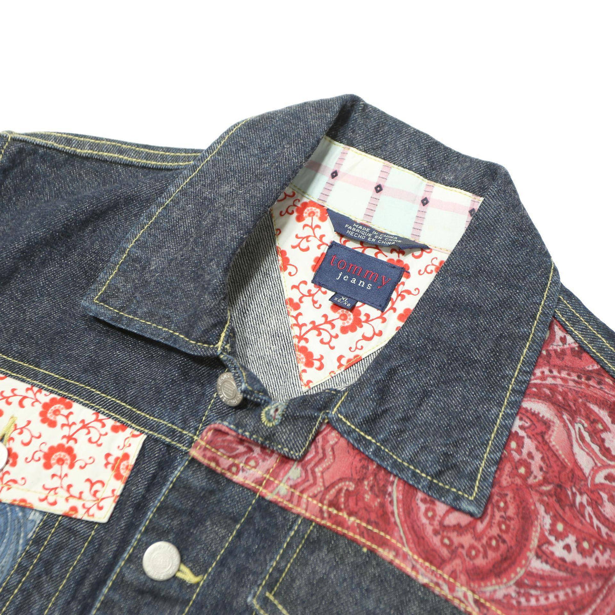 TOMMY JEANS Girls Blue Red Cotton Denim Patchwork Jacket XL Button Vest
