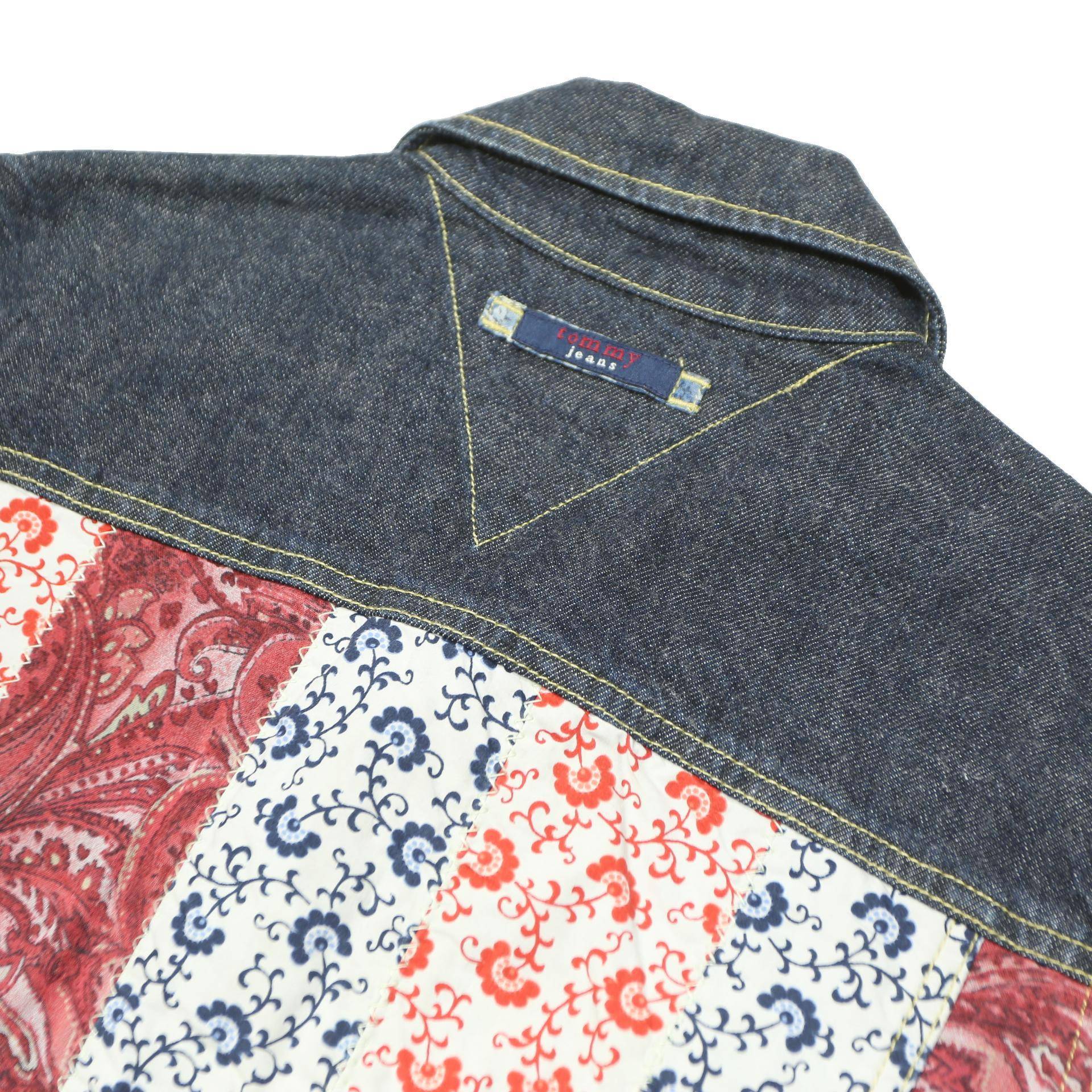 TOMMY JEANS Girls Blue Red Cotton Denim Patchwork Jacket XL Button Vest