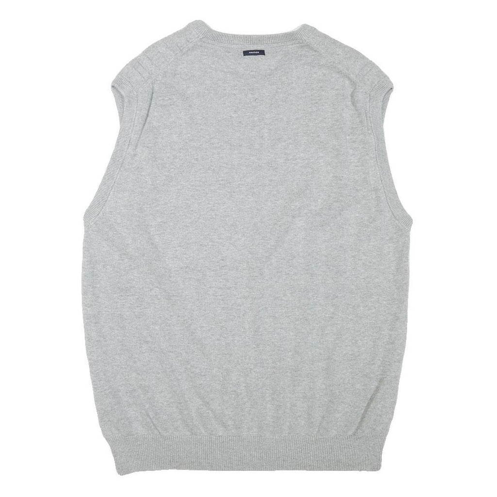 NAUTICA Mens Grey Cable Knit Jumper Sleeveless V-Neck Cotton Blend XL