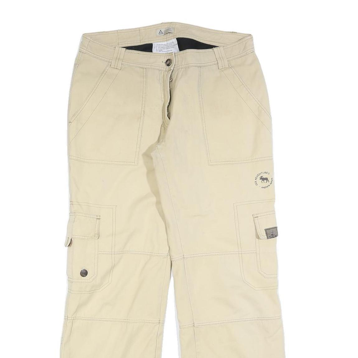 OCK Womens Beige Regular Fit Straight Cotton Blend Trousers W30 L30 Casual Zip