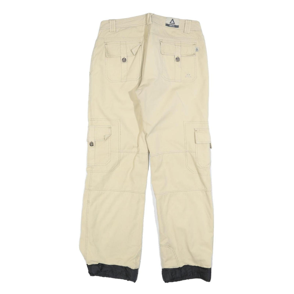 OCK Womens Beige Regular Fit Straight Cotton Blend Trousers W30 L30 Casual Zip