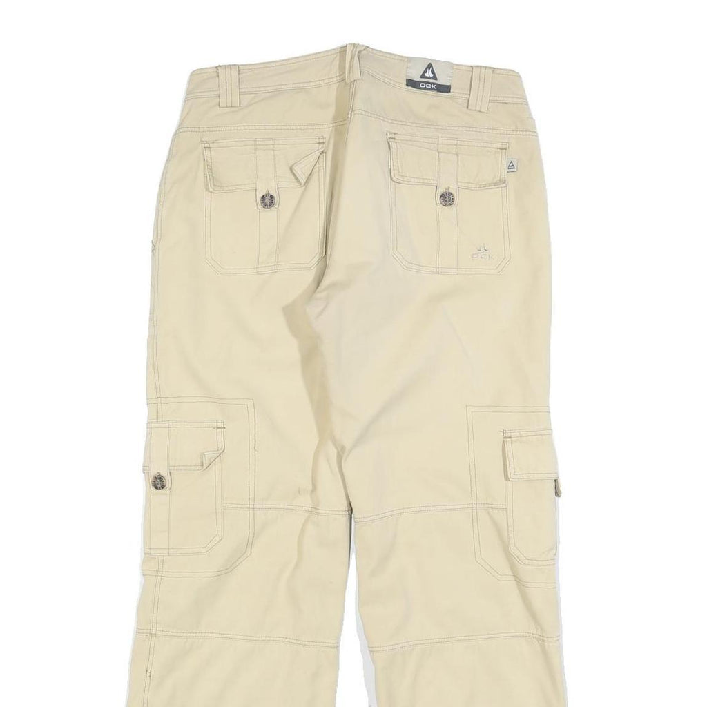 OCK Womens Beige Regular Fit Straight Cotton Blend Trousers W30 L30 Casual Zip
