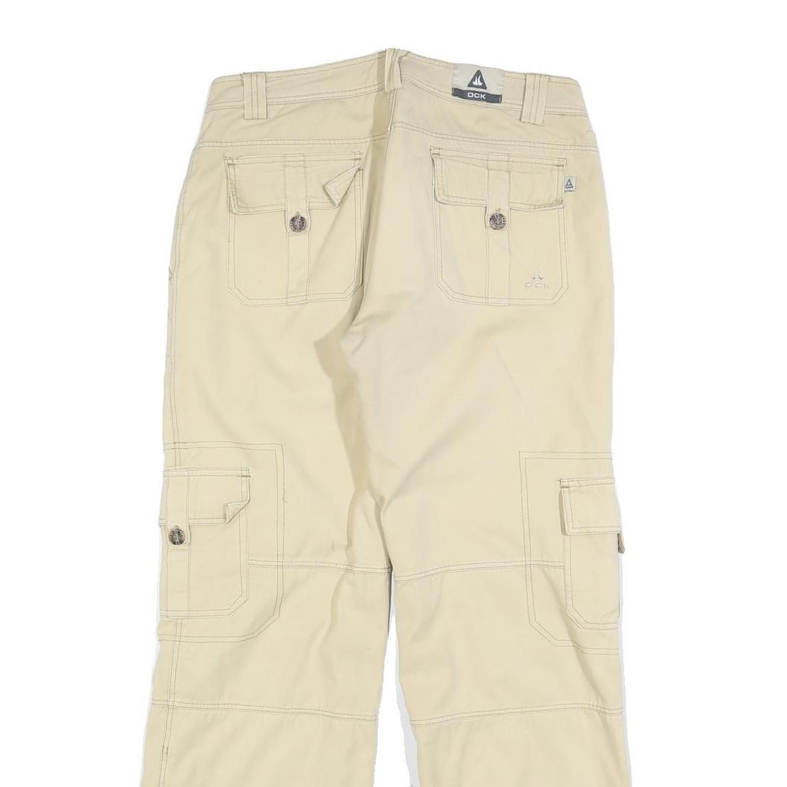 OCK Womens Beige Regular Fit Straight Cotton Blend Trousers W30 L30 Casual Zip