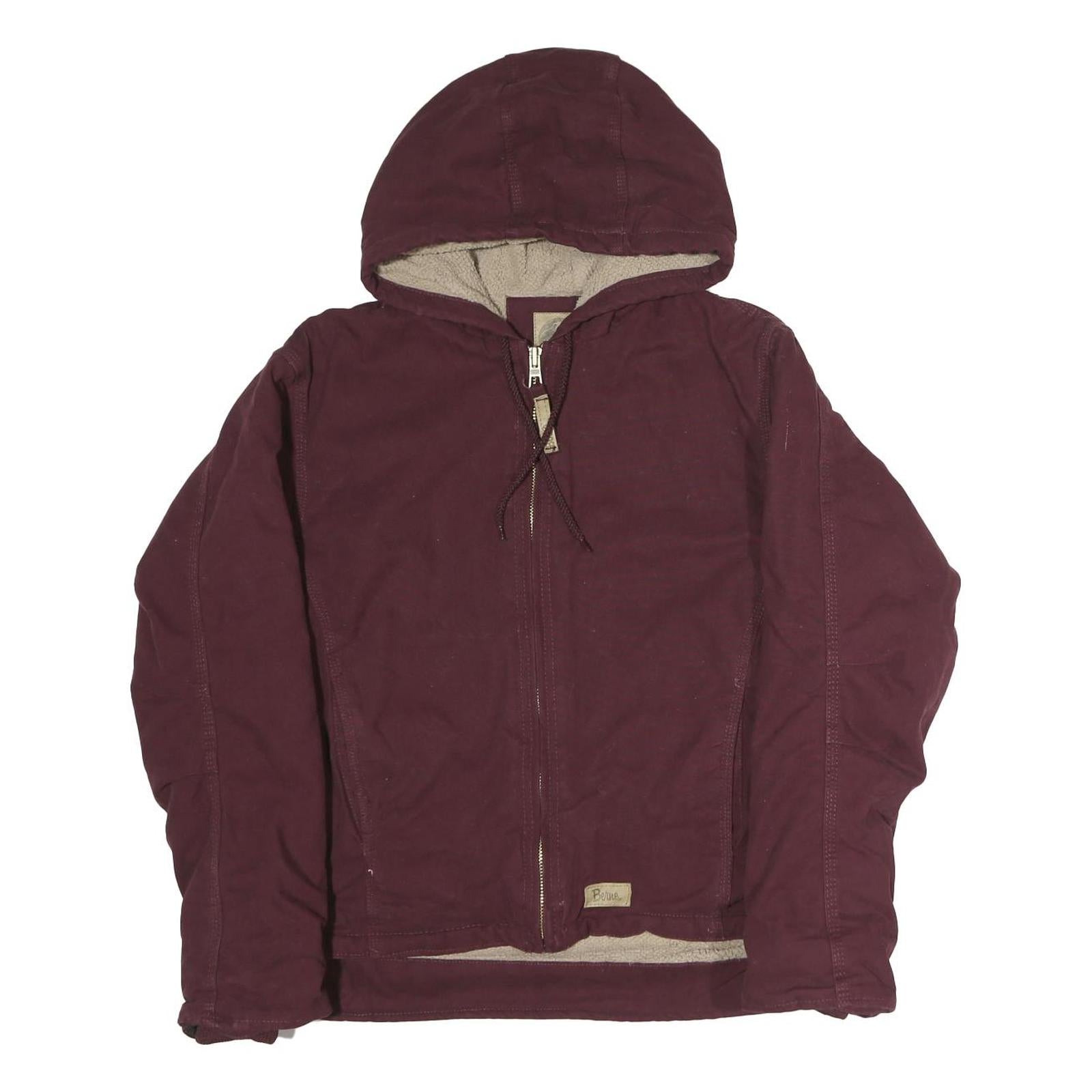 BERNIE Womens Maroon Cotton Hooded Jacket S Zip Casual Outerwear