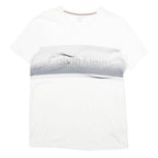 CALVIN KLEIN Mens White Grey Graphic T-Shirt S V-Neck Short Sleeve Classic Fit