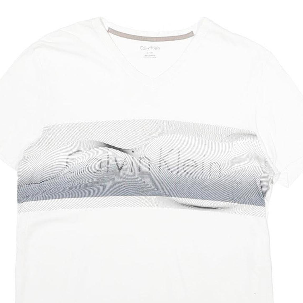 CALVIN KLEIN Mens White Grey Graphic T-Shirt S V-Neck Short Sleeve Classic Fit