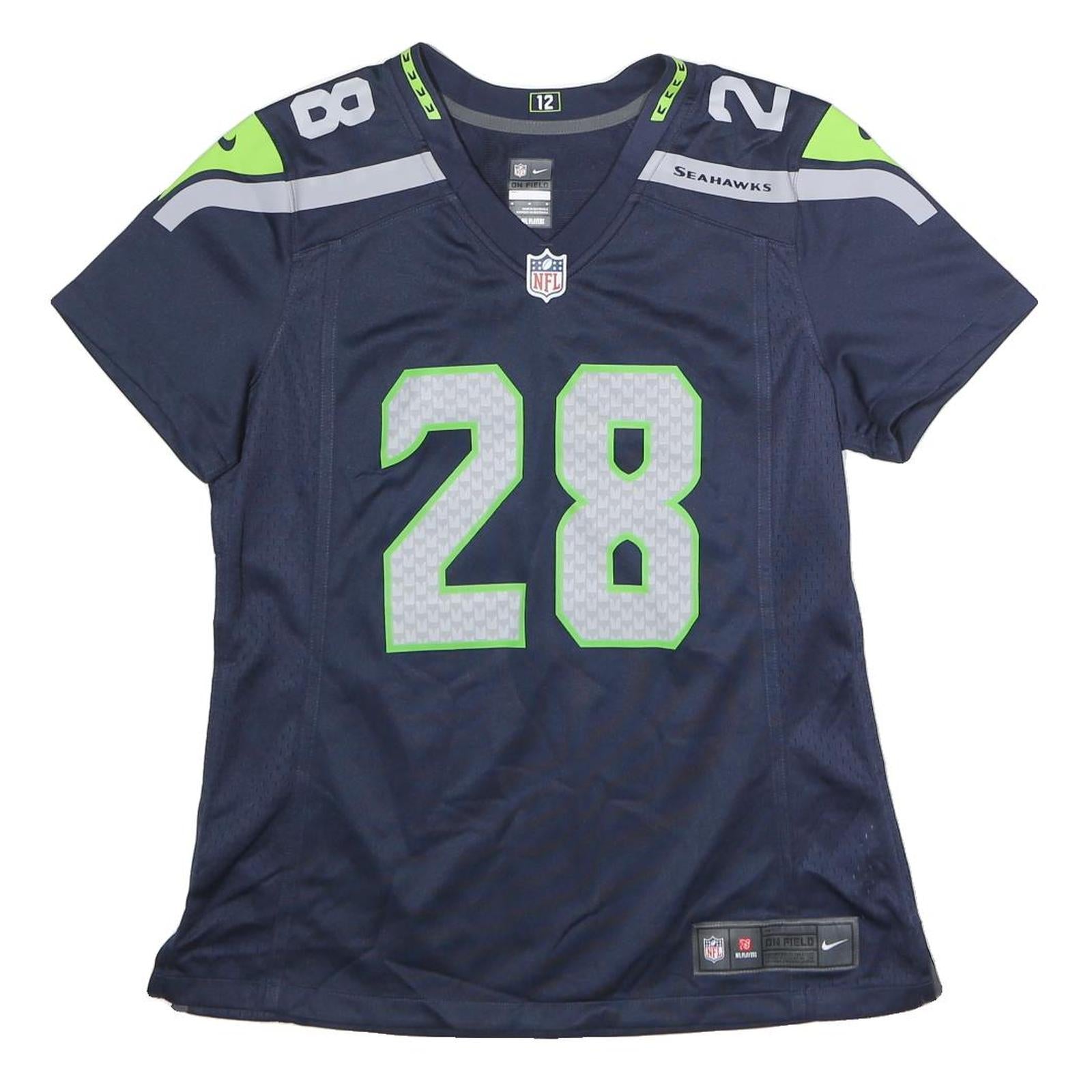 NIKE Womens Blue & Green Seahawks Graphic T-Shirt M Short Sleeve V-Neck NFL