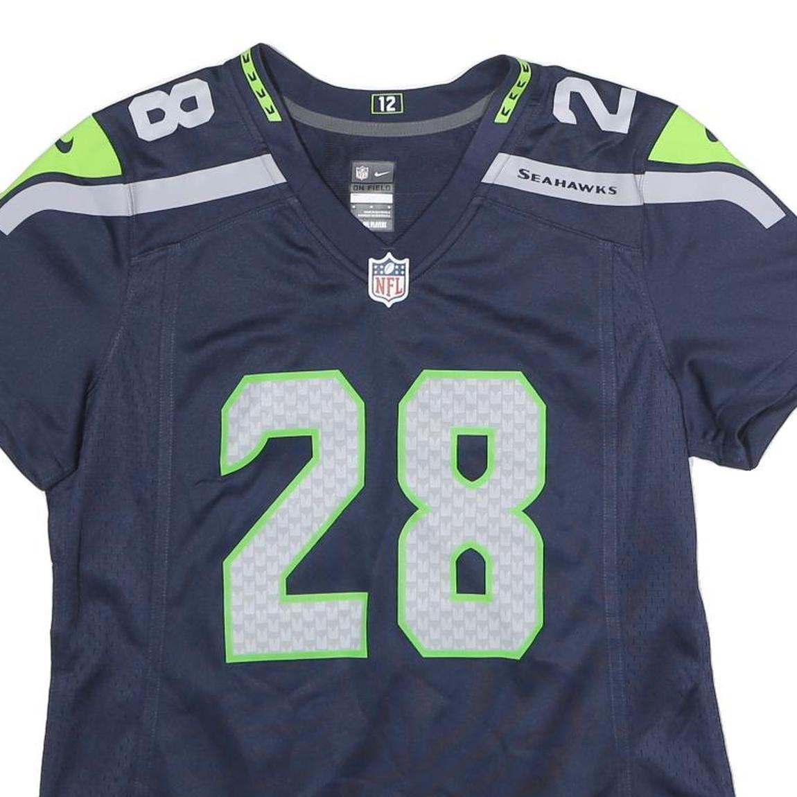 NIKE Womens Blue & Green Seahawks Graphic T-Shirt M Short Sleeve V-Neck NFL