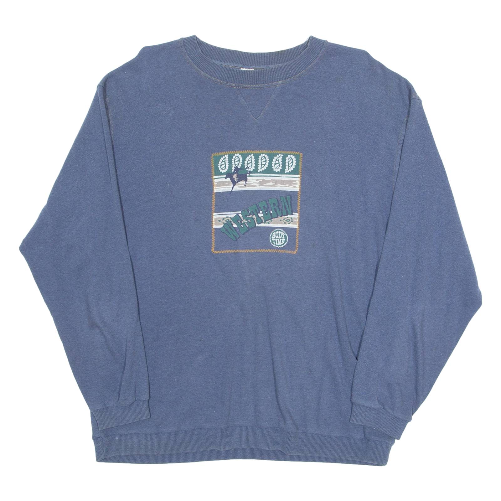BODY TIME Lightweight Western Mens Sweatshirt Blue Crew Neck S