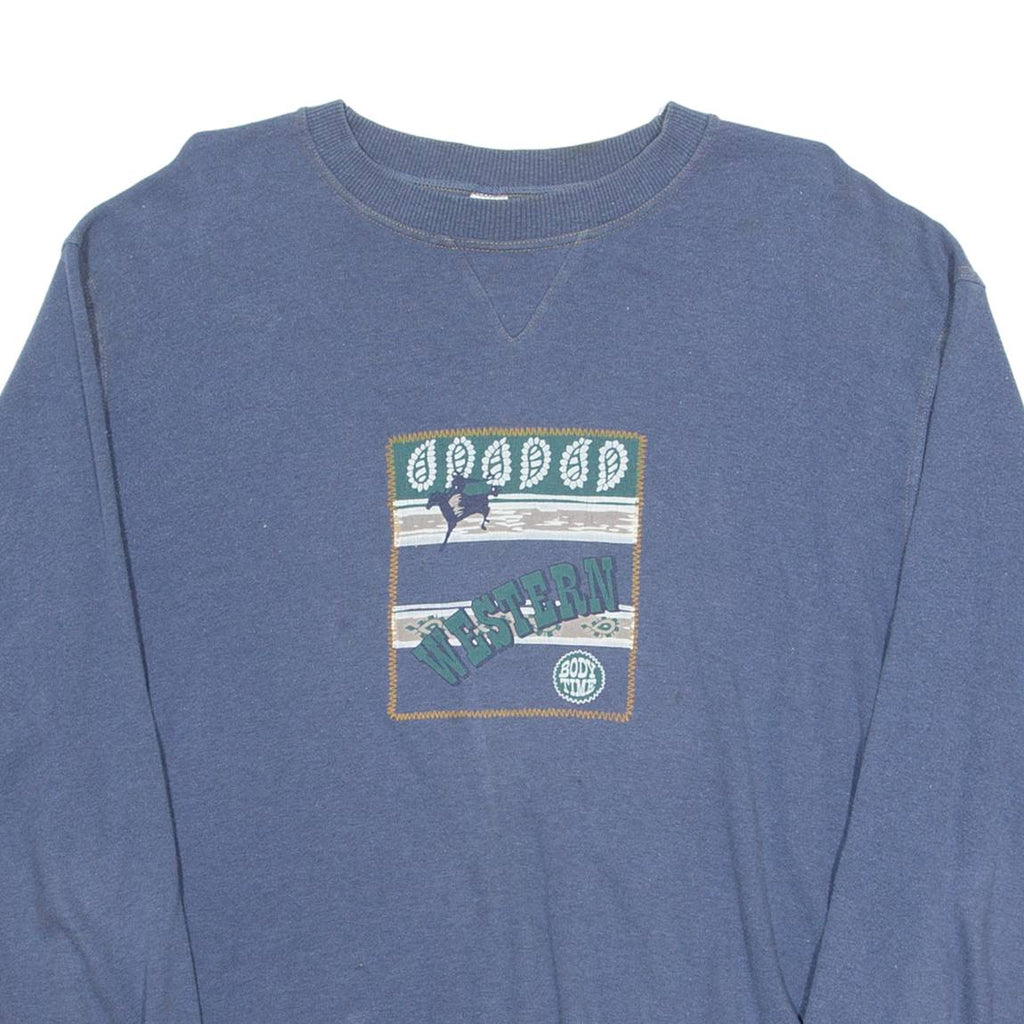BODY TIME Lightweight Western Mens Sweatshirt Blue Crew Neck S