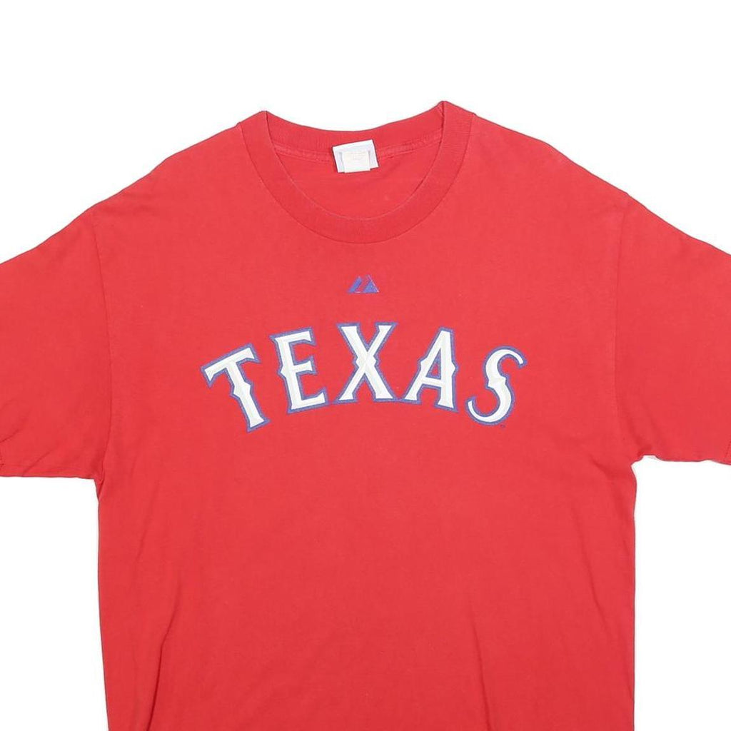 MAJESTIC Mens Red Texas Graphic T-Shirt L Short Sleeve Crew Neck Classic Cotton