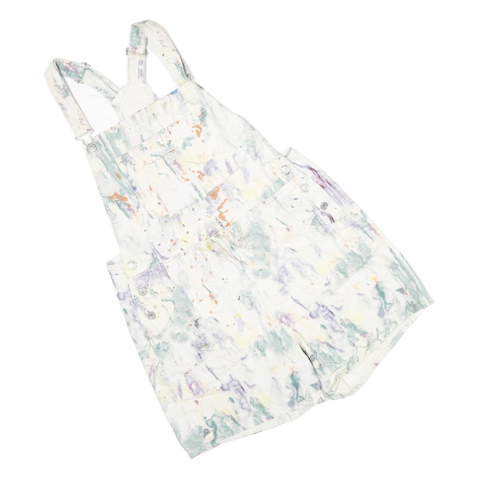 LEVI'S Womens White Pastel Print Cotton Blend Short Dungarees L W36 L5 Casual
