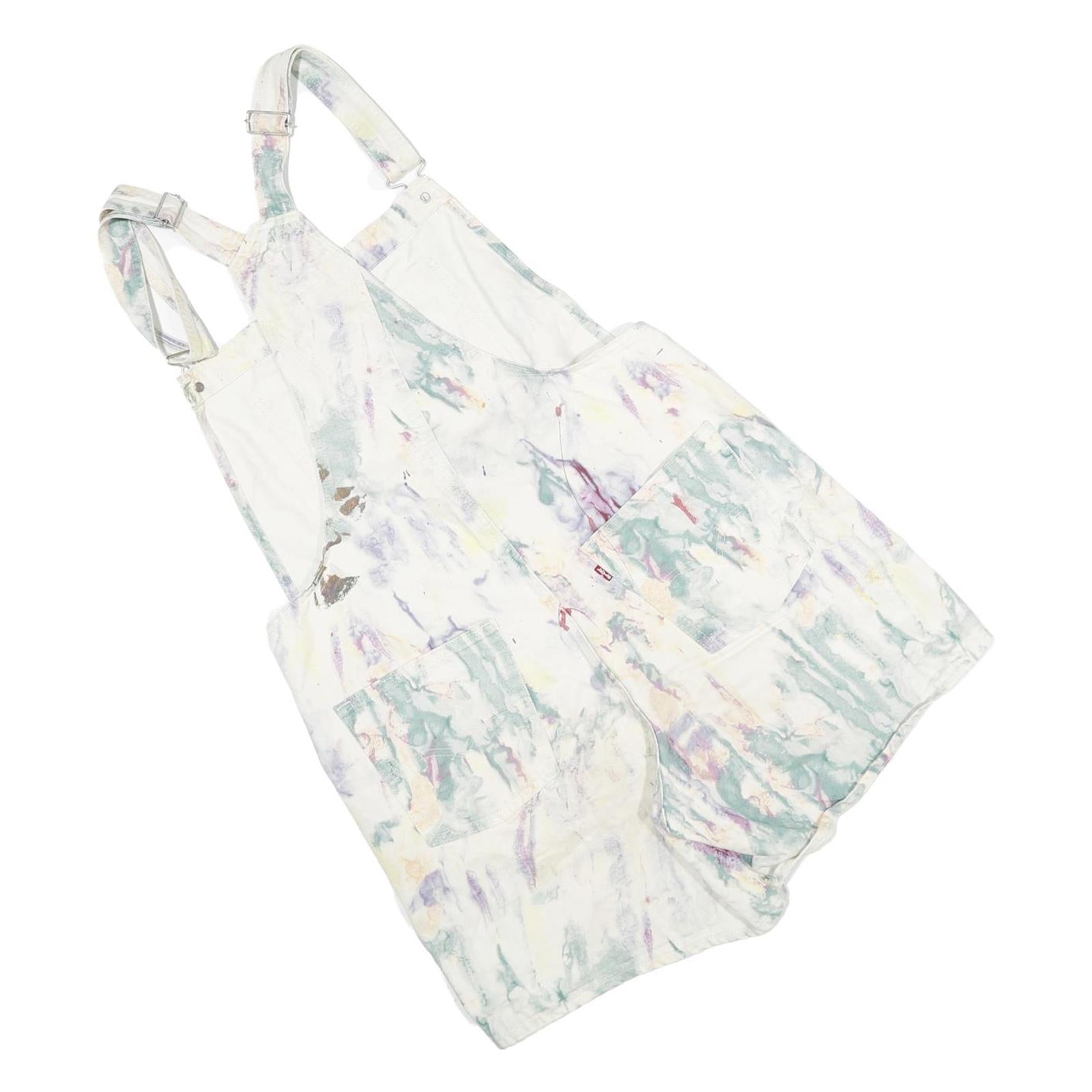 LEVI'S Womens White Pastel Print Cotton Blend Short Dungarees L W36 L5 Casual