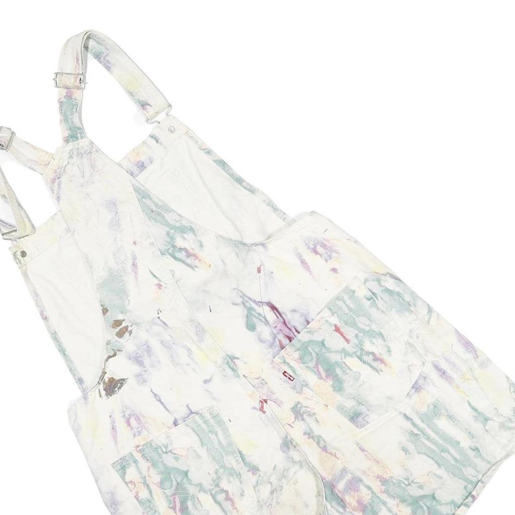LEVI'S Womens White Pastel Print Cotton Blend Short Dungarees L W36 L5 Casual