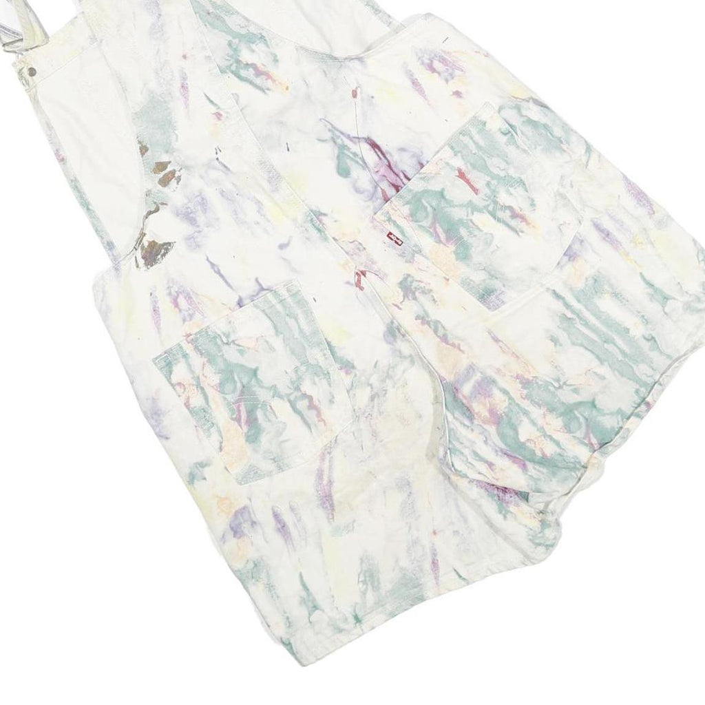 LEVI'S Womens White Pastel Print Cotton Blend Short Dungarees L W36 L5 Casual