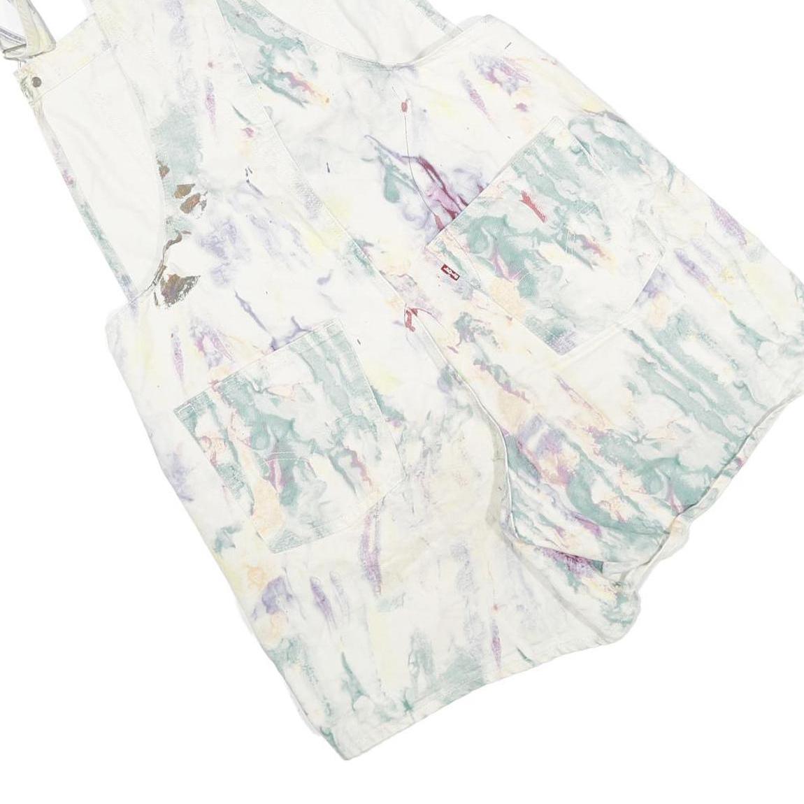 LEVI'S Womens White Pastel Print Cotton Blend Short Dungarees L W36 L5 Casual