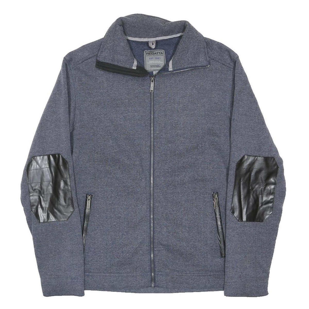Regatta Mens Blue Slim Fit Cotton Blend Zip Jacket With Faux Leather Elbow