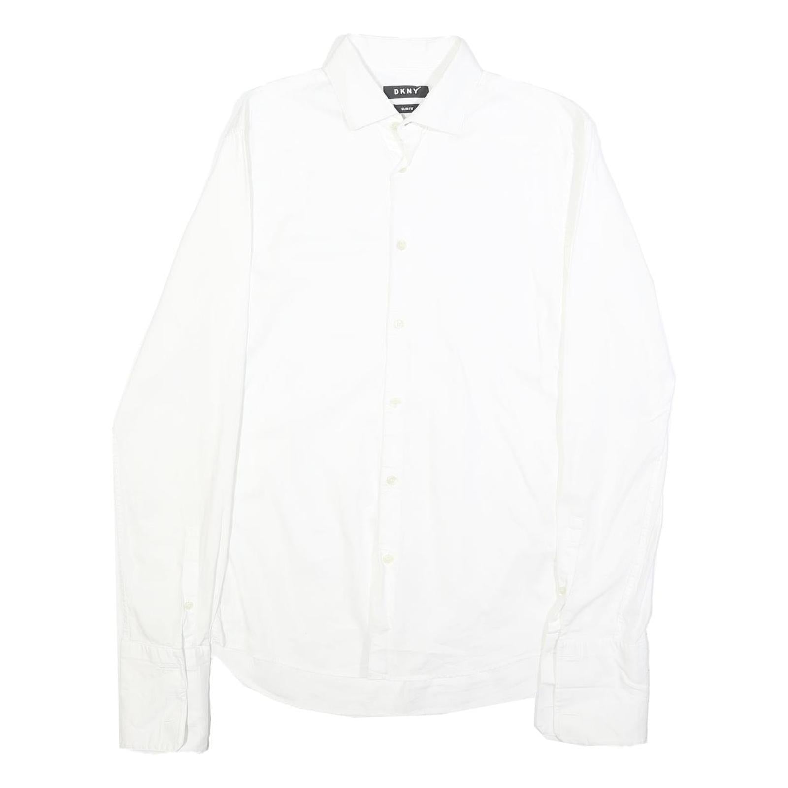 DKNY Mens White Slim Fit Shirt M Classic Cotton Button Long Sleeve