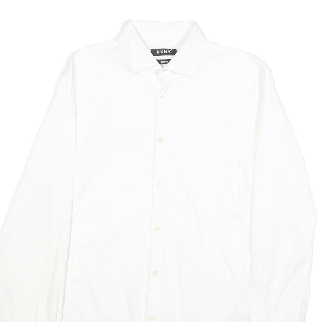 DKNY Mens White Slim Fit Shirt M Classic Cotton Button Long Sleeve