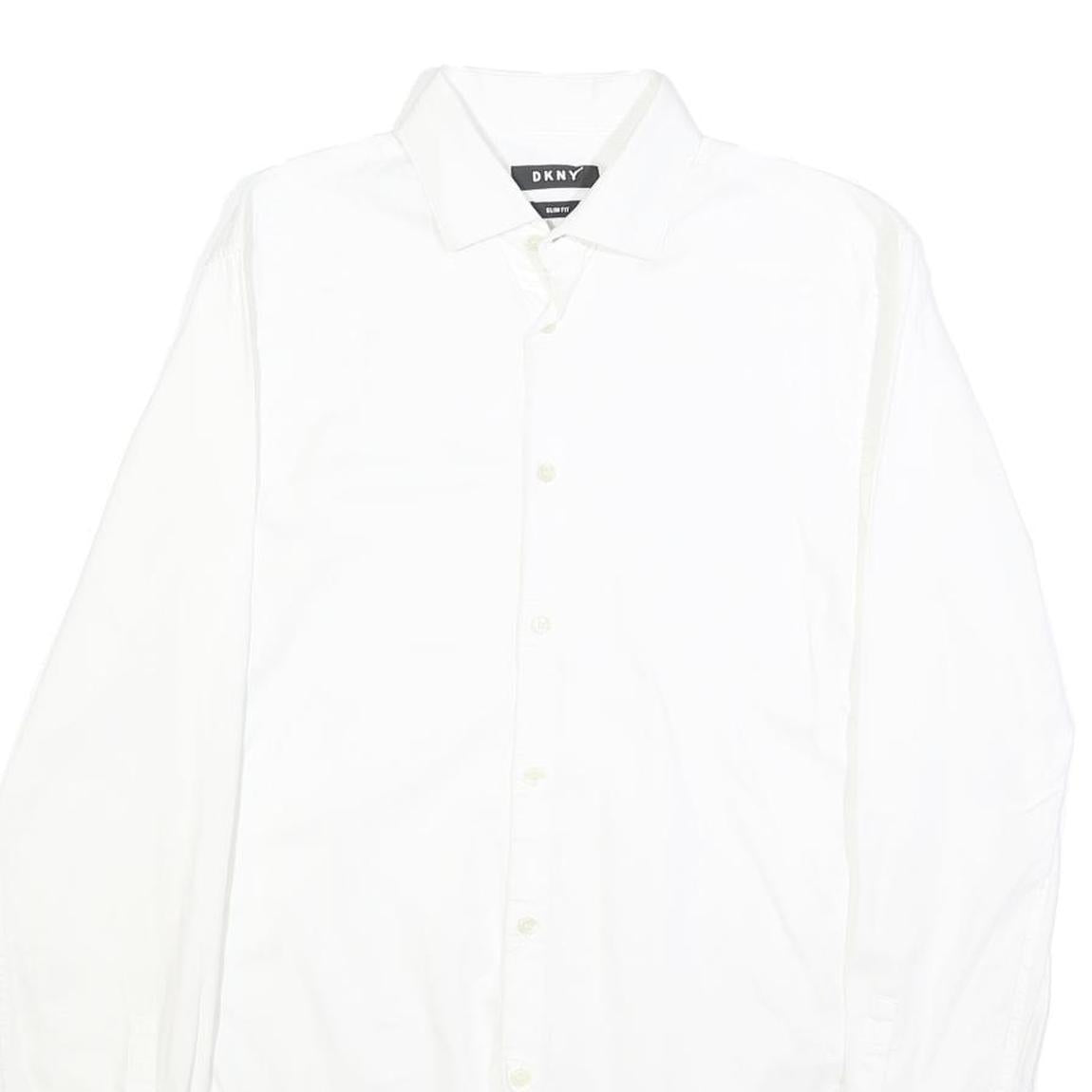 DKNY Mens White Slim Fit Shirt M Classic Cotton Button Long Sleeve