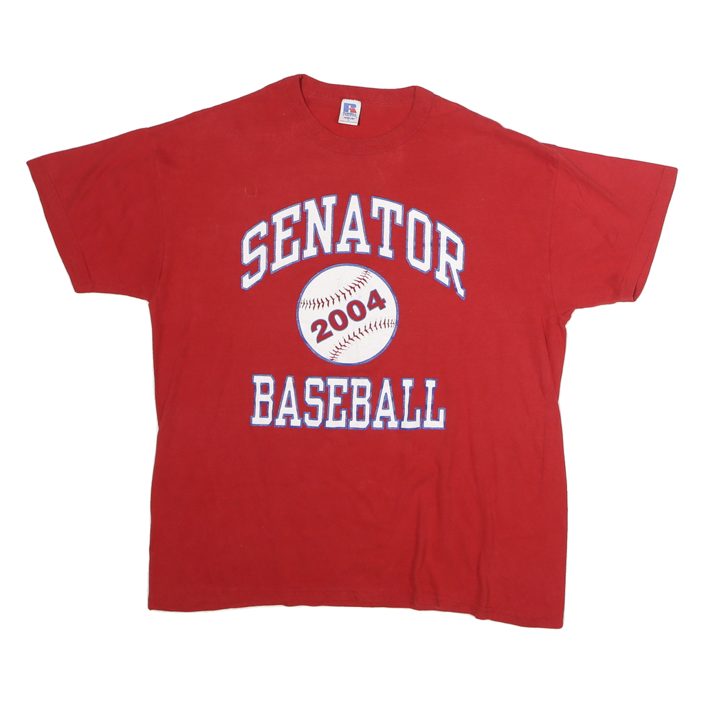 RUSSELL ATHLETIC Mens Red Senator Baseball Graphic T-Shirt M Crew Neck Short