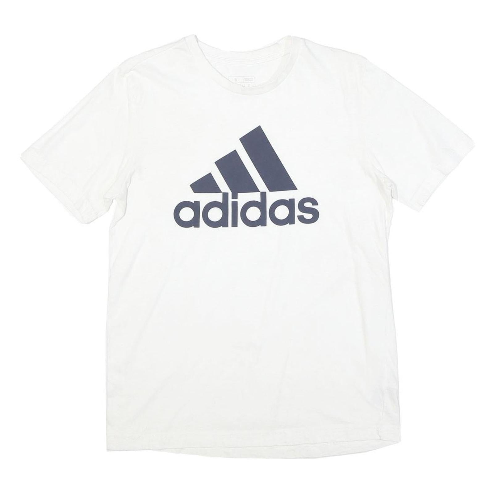 ADIDAS Mens White & Navy Blue Classic T-Shirt S Short Sleeve Crew Neck Logo