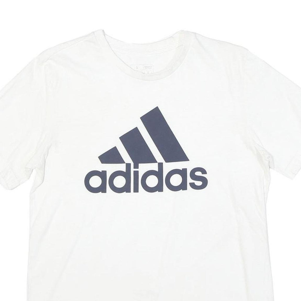 ADIDAS Mens White & Navy Blue Classic T-Shirt S Short Sleeve Crew Neck Logo