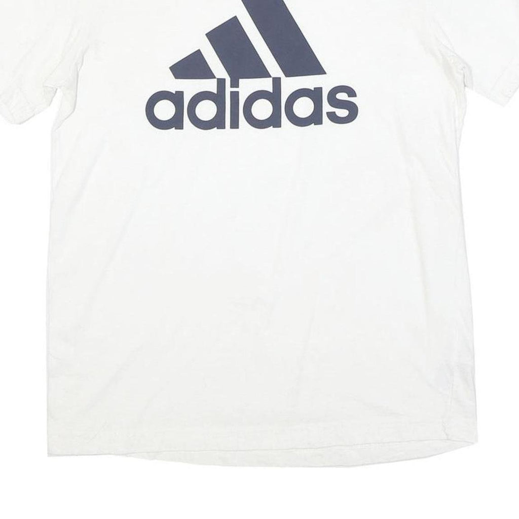 ADIDAS Mens White & Navy Blue Classic T-Shirt S Short Sleeve Crew Neck Logo