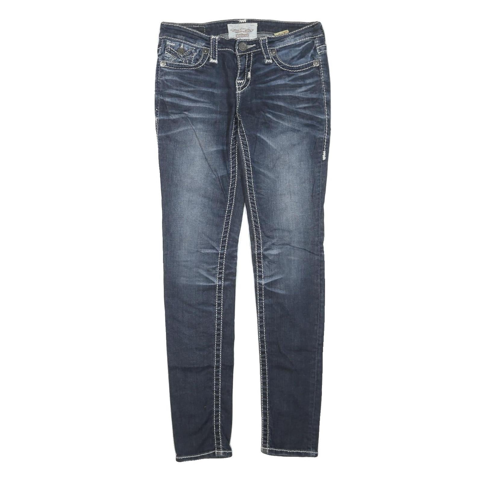 Womens Regular Fit Blue Denim Jeans W30 L32 Cotton Blend Zip Straight Casual