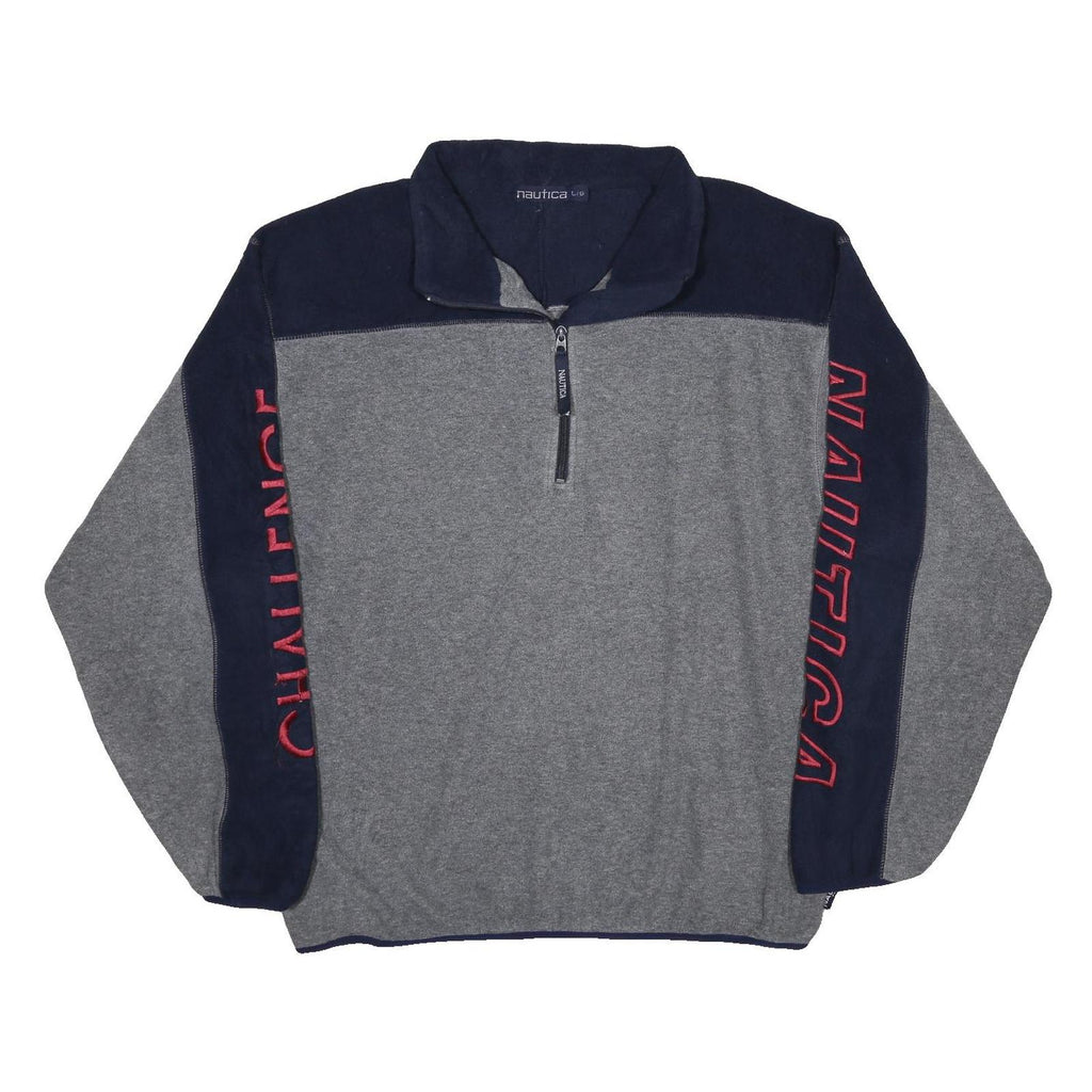 NAUTICA Mens Grey & Navy Colourblock Casual Jumper Crew Neck Synthetic L