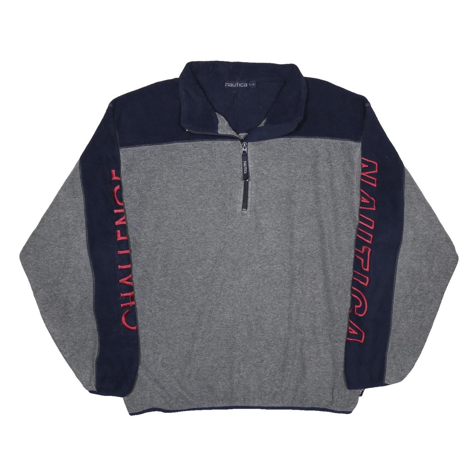 NAUTICA Mens Grey & Navy Colourblock Casual Jumper Crew Neck Synthetic L