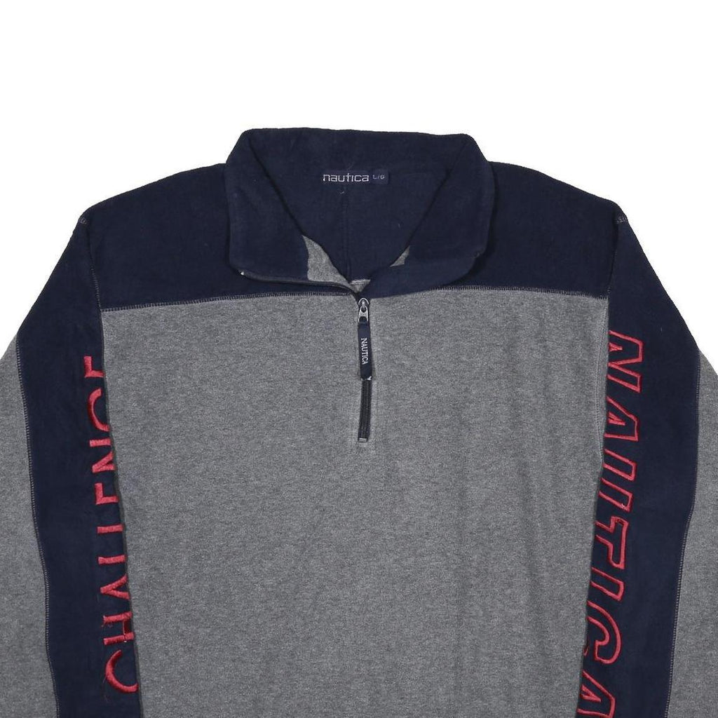 NAUTICA Mens Grey & Navy Colourblock Casual Jumper Crew Neck Synthetic L