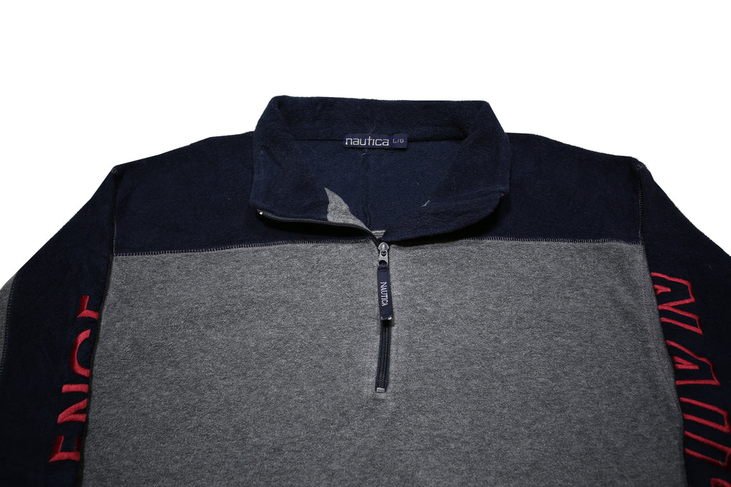 NAUTICA Mens Grey & Navy Colourblock Casual Jumper Crew Neck Synthetic L