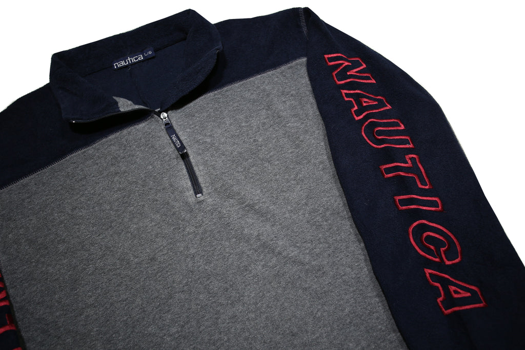 NAUTICA Mens Grey & Navy Colourblock Casual Jumper Crew Neck Synthetic L