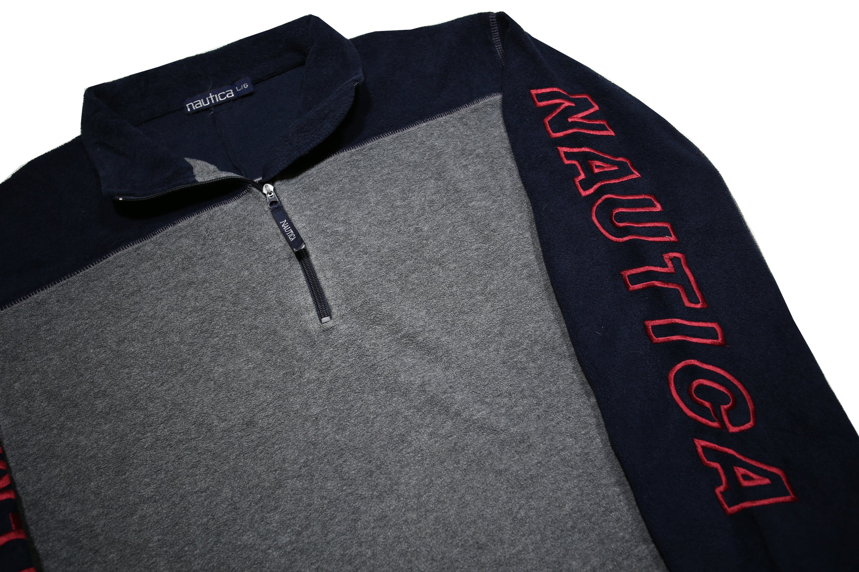 NAUTICA Mens Grey & Navy Colourblock Casual Jumper Crew Neck Synthetic L