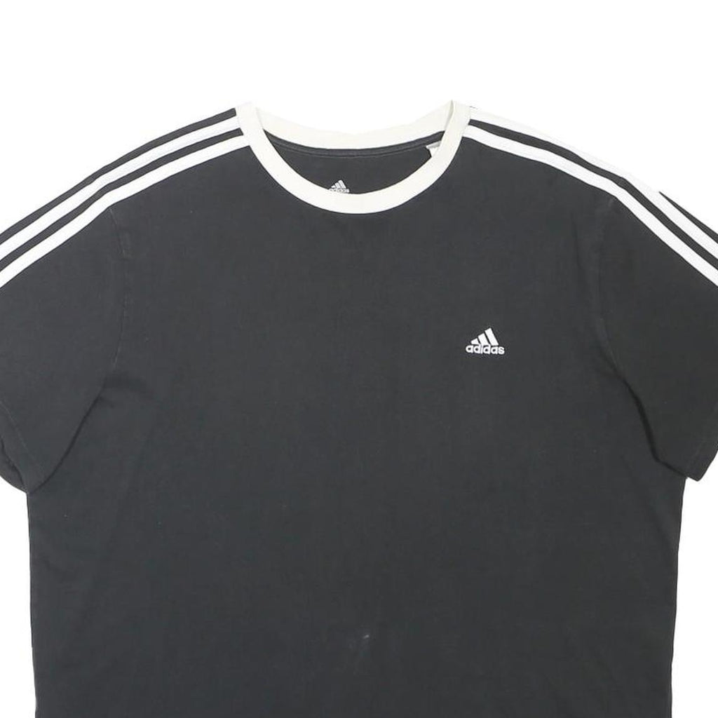 ADIDAS Boys Black White Cotton Blend T-Shirt XL Short Sleeve Crew Neck