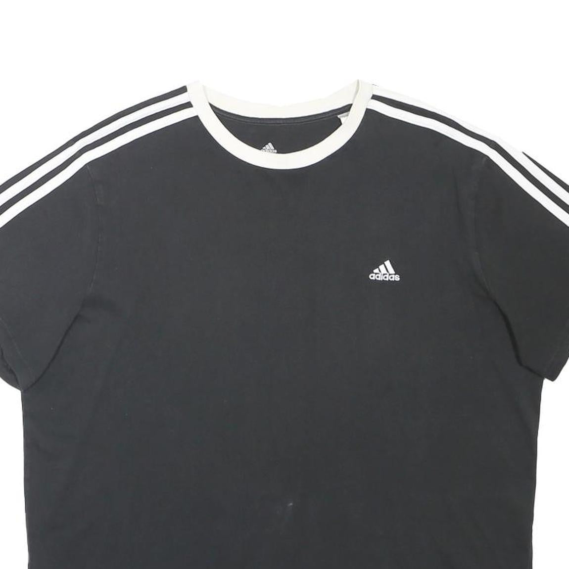 ADIDAS Boys Black White Cotton Blend T-Shirt XL Short Sleeve Crew Neck