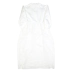 Womens White Plain Day Dress Polyester Long Sleeve Midi M Elegant Simple