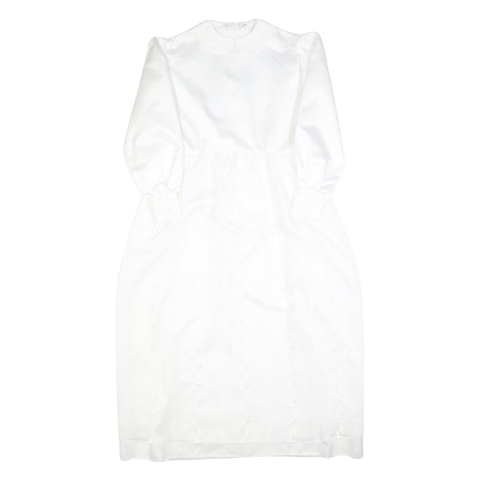 Womens White Plain Day Dress Polyester Long Sleeve Midi M Elegant Simple